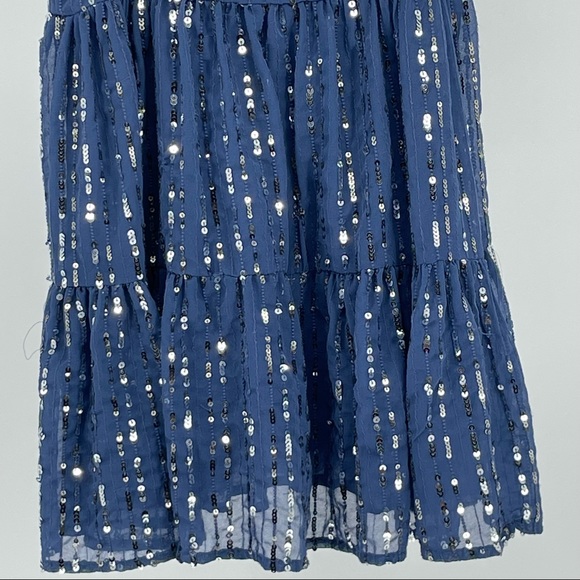 URBAN OUTFITTERS NWT HANNA EMBELLISHED SEQUIN BABYDOLL MINI BLUE SILVER DRESS XS - Picture 7 of 15
